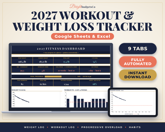 Workout Tracker Spreadsheet for Google Sheets and Excel preview