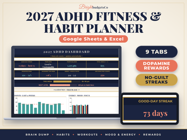 ADHD Planner Spreadsheet for Google Sheets and Excel preview