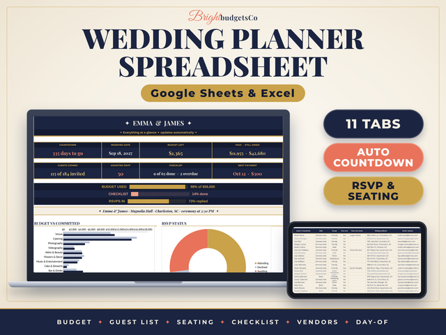 Wedding Planner Spreadsheet for Google Sheets and Excel preview