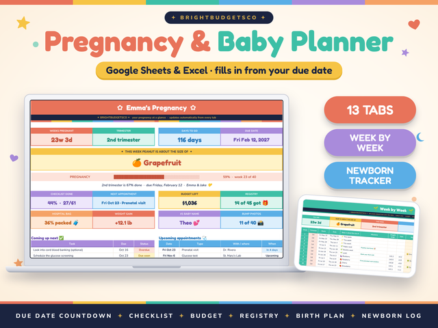Pregnancy Planner Spreadsheet for Google Sheets and Excel preview