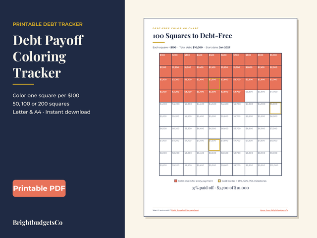 Debt Payoff Coloring Tracker Printable preview